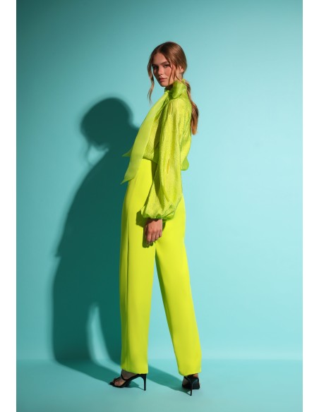 Pantalón largo de crepe limón con tiro alto