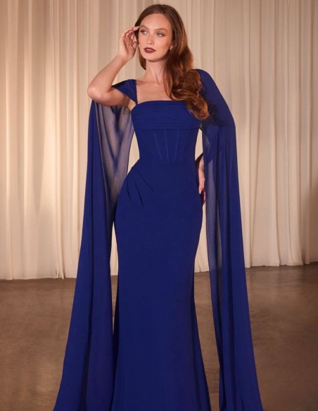 Maxi dress for a guest with a bodice and cape sleeves