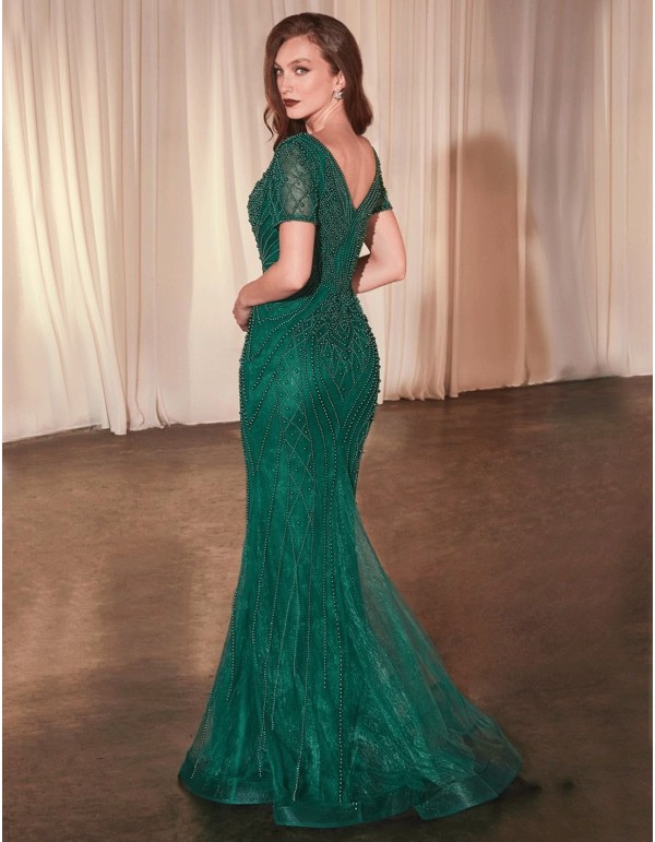 Longue robe de soirée brodée de perles 2