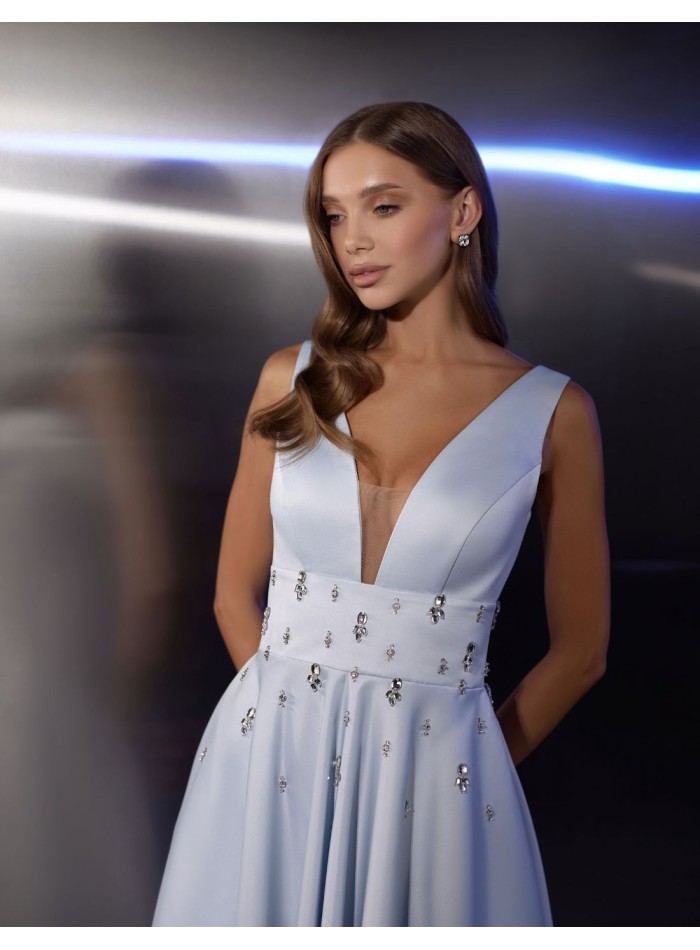 Midi party dress with neckline and embroidered...