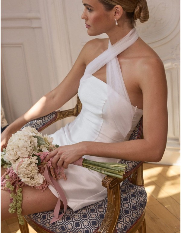 Vestido de novia corto escote palabra de honor 2