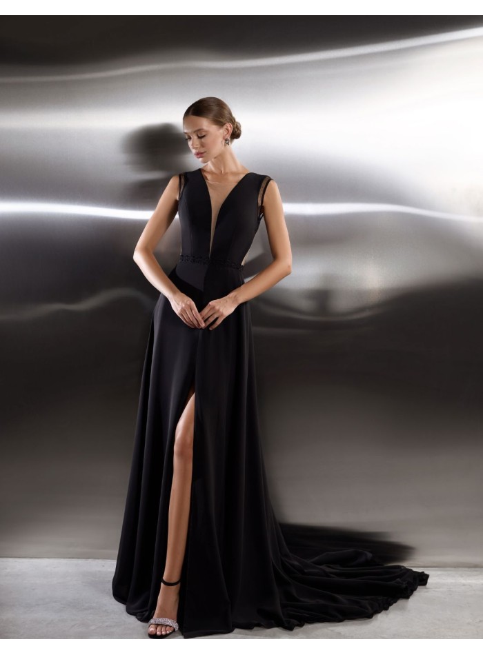 Vestido largo de fiesta con espalda bordada de...