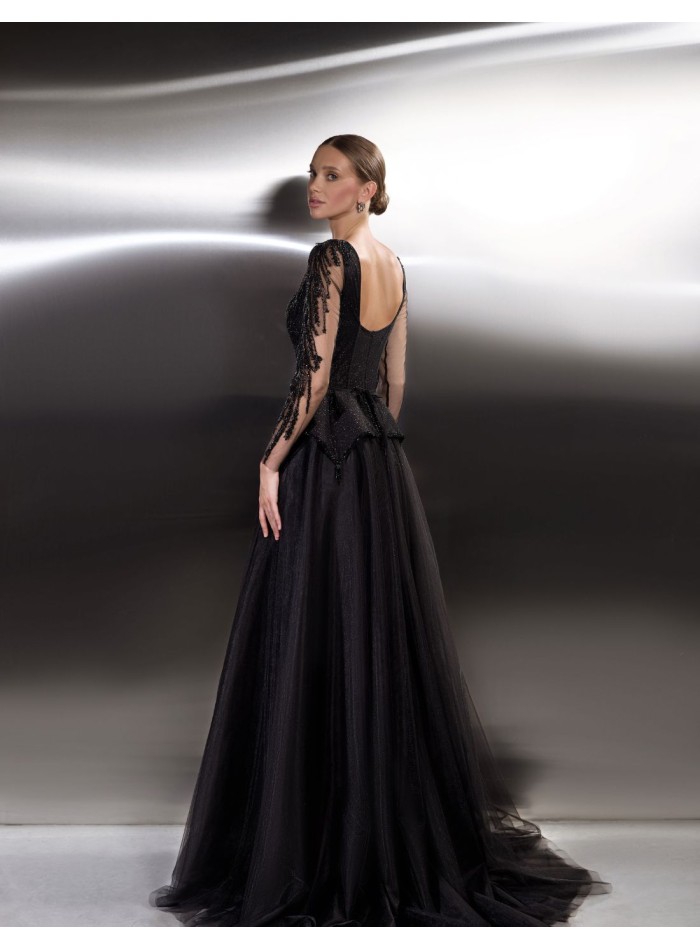 Robe de soirée longue avec corsage en strass et...