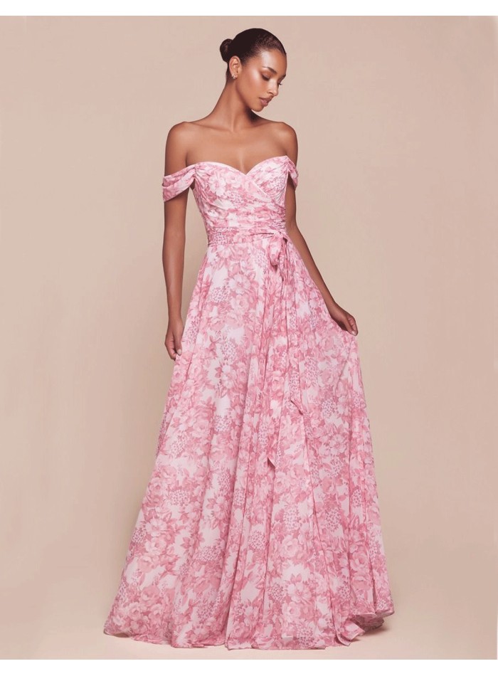 Robe Longue à Décolleté Bandeau et Imprimé Floral