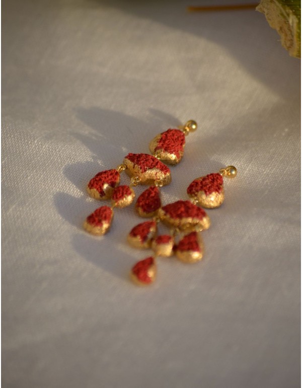 Gold and red textured guest earrings