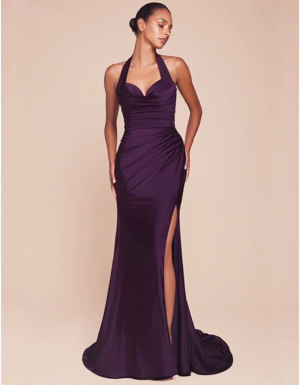 Robe de soirée longue pour invitée avec encolure dos nu