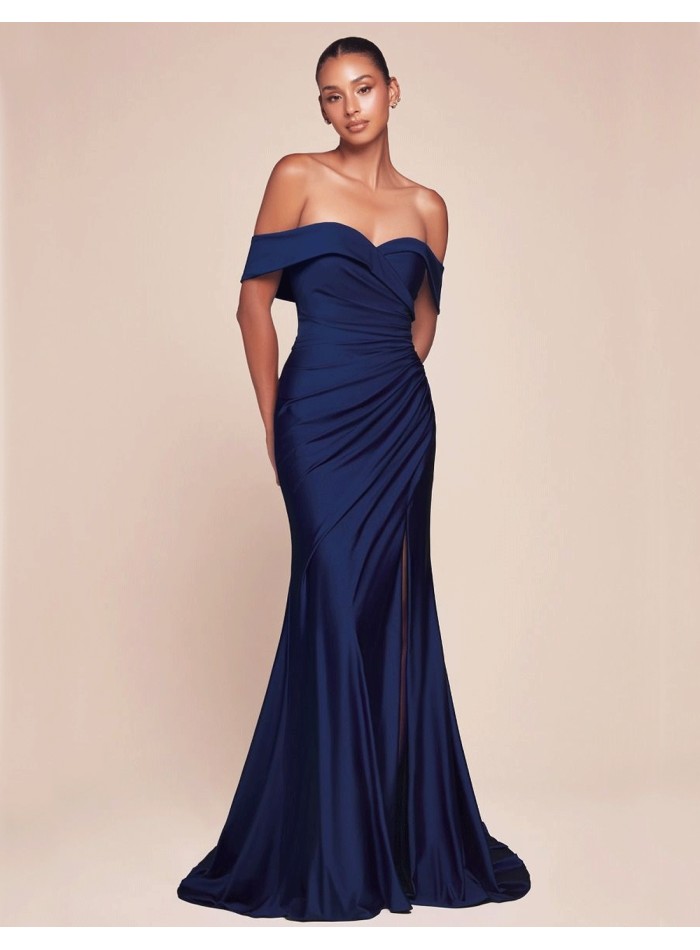 Maxi satin party dress with bandeau neckline...