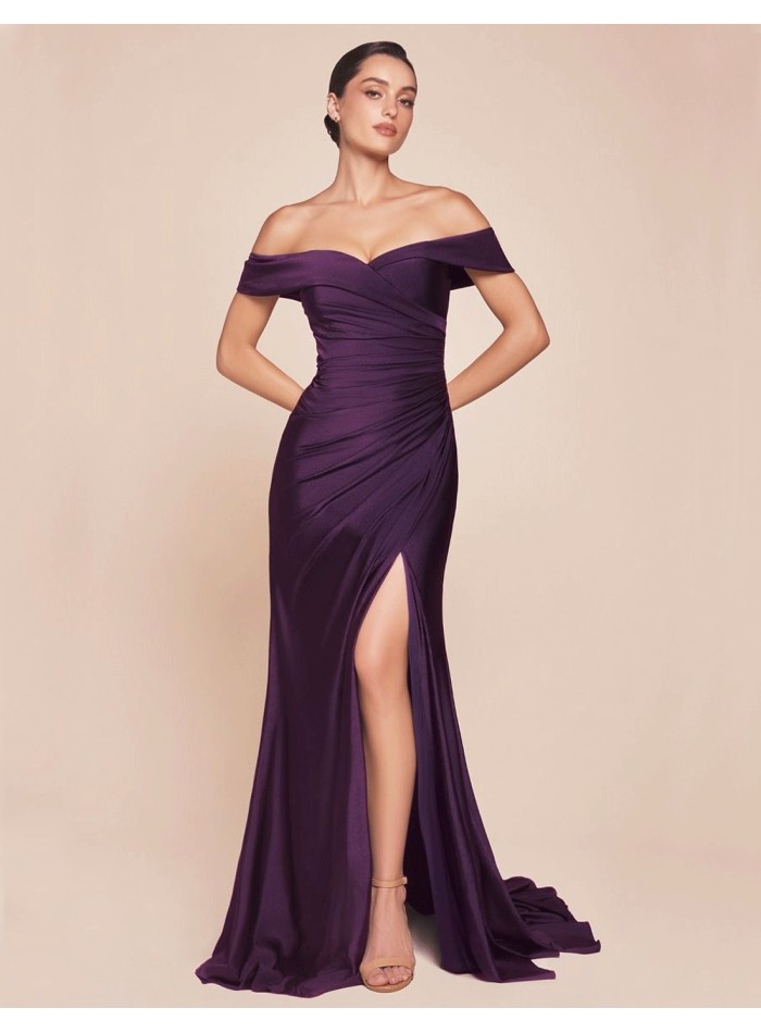 Maxi satin party dress with bandeau neckline...