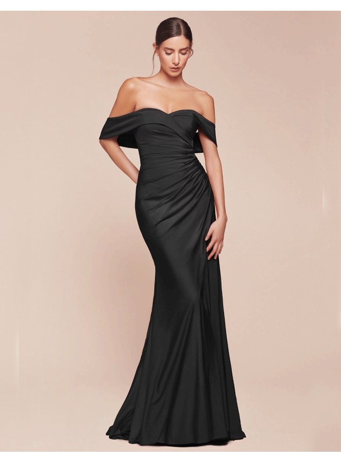 Maxi satin party dress with bandeau neckline...