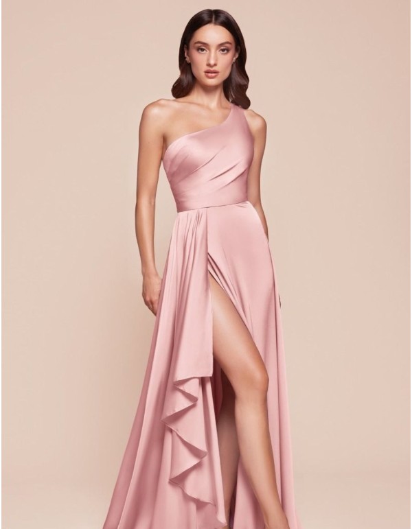 Long satin dress with bare shoulder