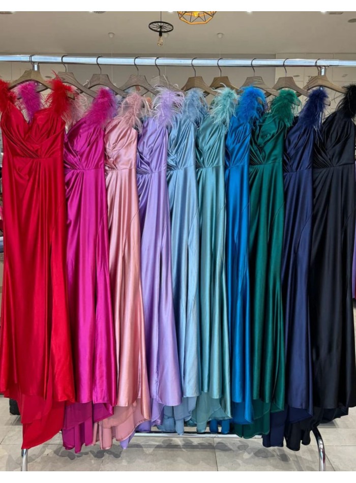 Robe de soirée pour invitée avec plumes sur...