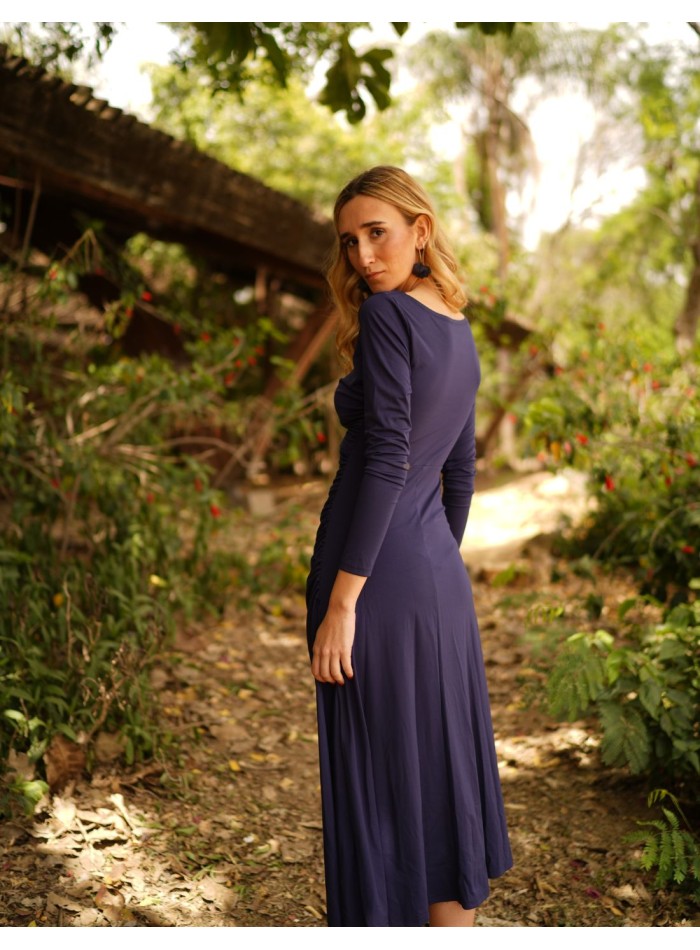 Navy midi silk knit dress