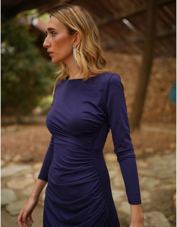 Robe midi en tricot de soie marine