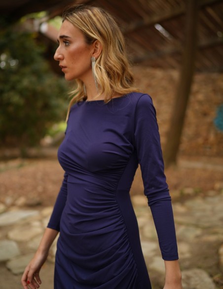 Navy midi silk knit dress