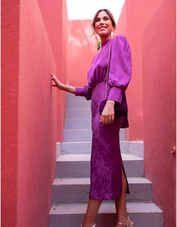 Jacquard woven midi dress with lacing