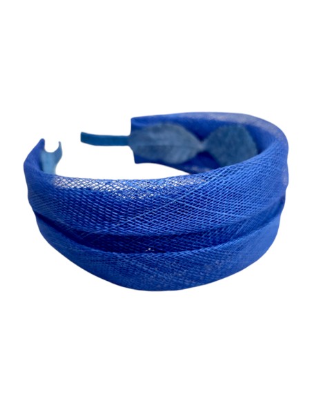 Blue party headband in double raffia