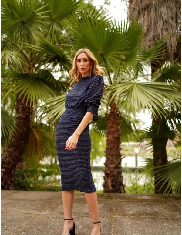 Navy midi dress with knitted lining
