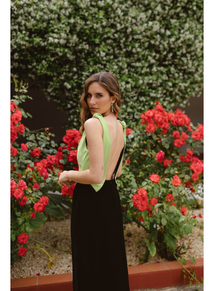 Bicolor midi party dress for guest with sling...