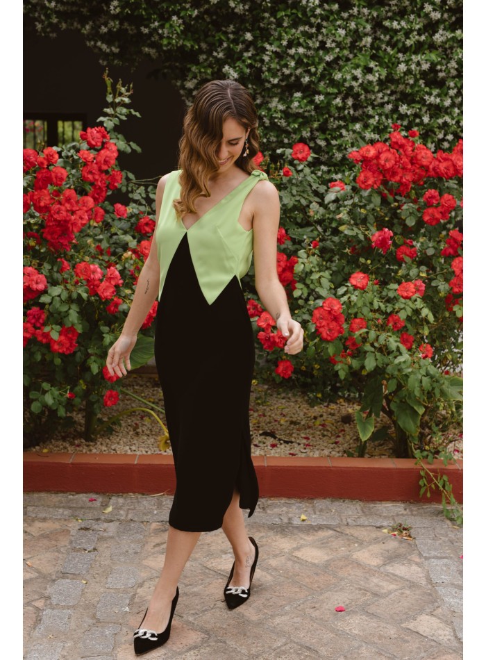Bicolor midi party dress for guest with sling...