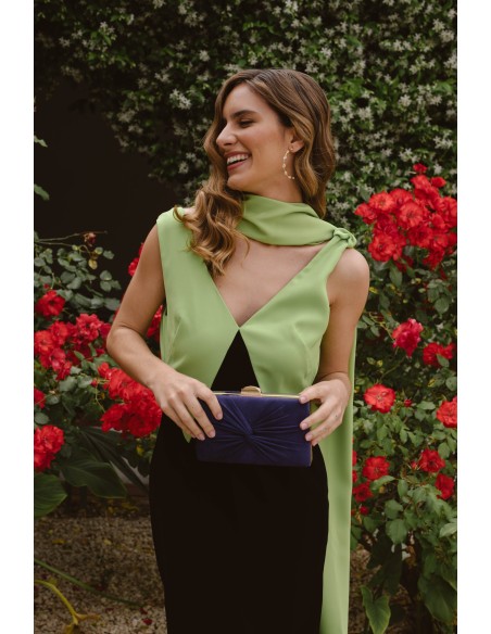 Robe de soirée midi bicolore avec écharpe et décolleté en V pour les invités bicolores