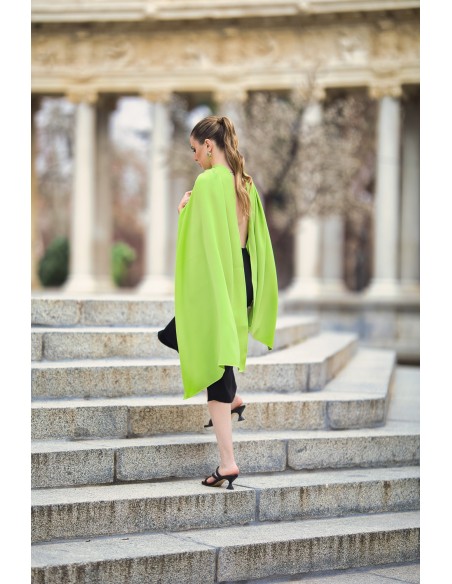 Bicolor midi party dress for guest with sling and V-neckline