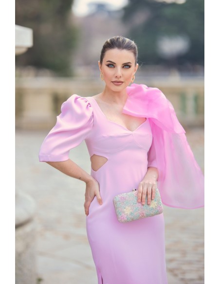 Midi dress for guest with cut-out and maxi bow