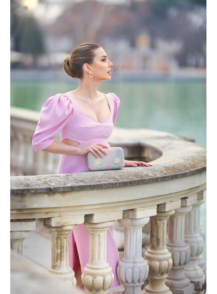 Midi dress for guest with cut-out and maxi bow