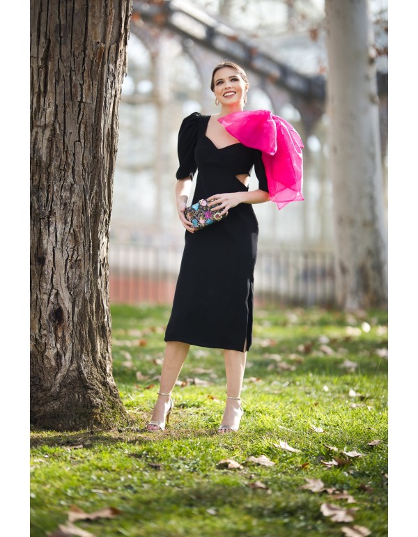 Midi party dress with maxi bow and cut-out