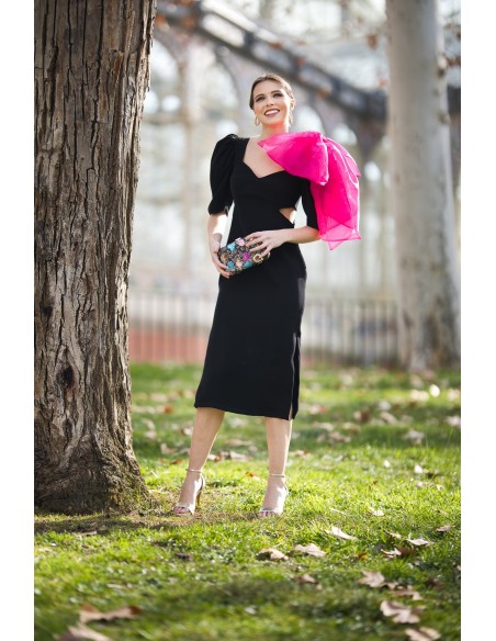 Midi party dress with maxi bow and cut-out