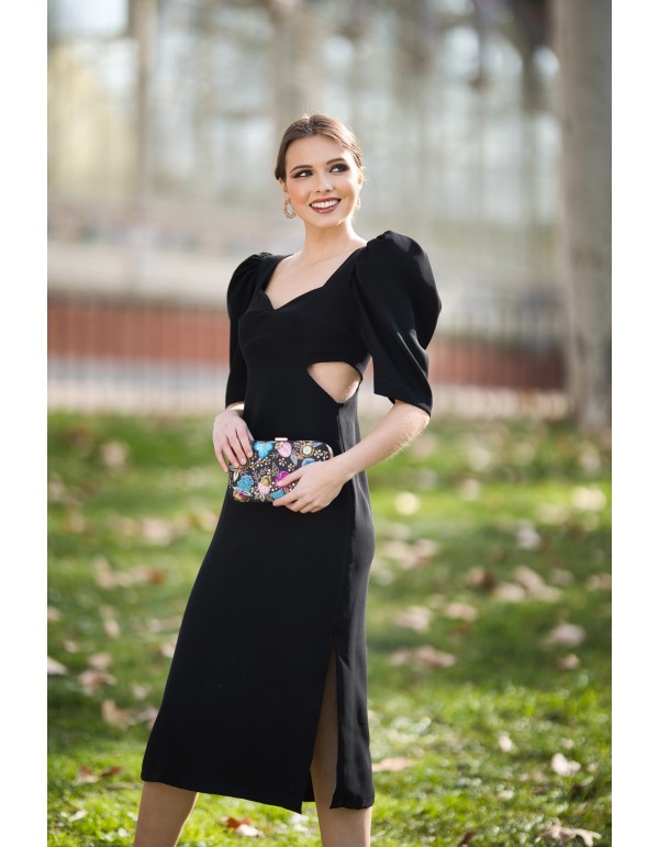 Robe de soirée midi avec nœud maxi et découpe 2