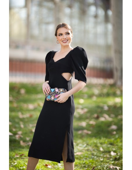 Robe de soirée midi avec nœud maxi et découpe