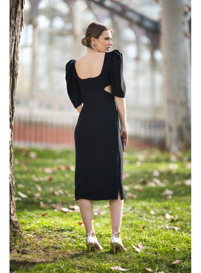 Vestido midi de fiesta con maxi lazo y cut-out