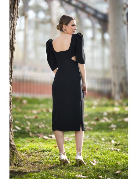 Robe de soirée midi avec nœud maxi et découpe