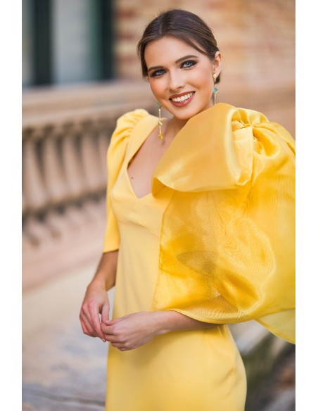 Midi dress with slit, cut-out and maxi bow