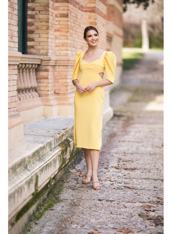 Robe midi avec fente, découpe et maxi nœud