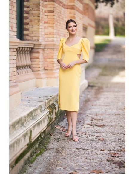 Robe midi avec fente, découpe et maxi nœud