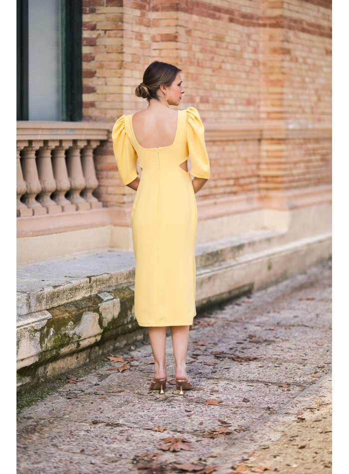 Robe midi avec fente, découpe et maxi nœud
