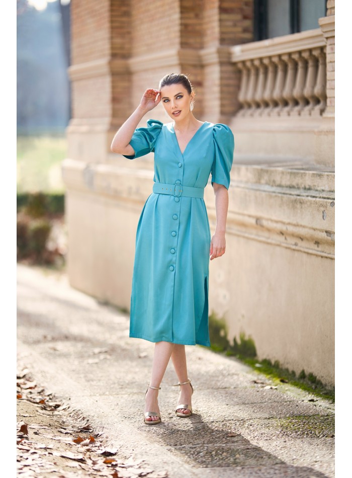 Robe midi en satin avec manches bouffantes et...