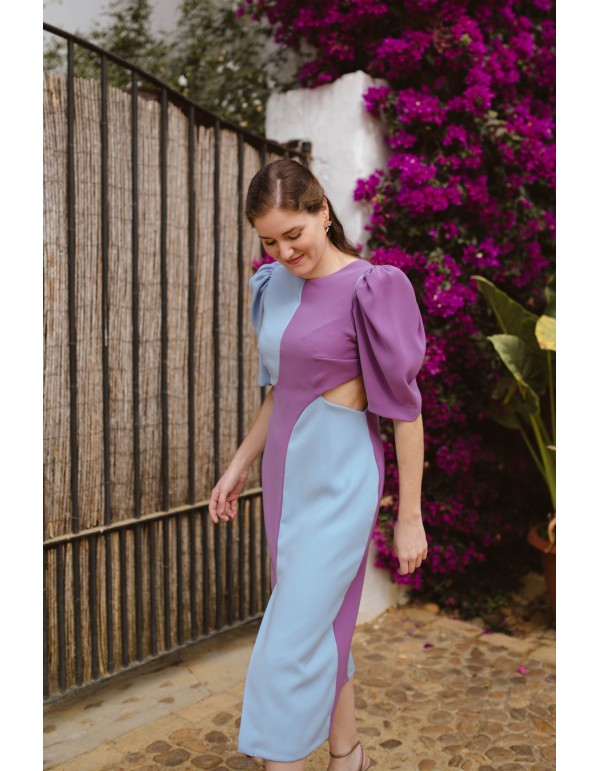 Vestido midi bicolor con cut-out y espalda descubierta 2