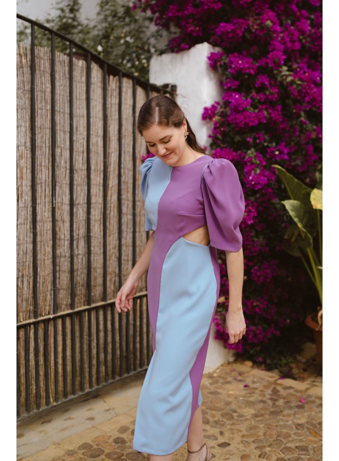 Vestido midi bicolor con cut-out y espalda...