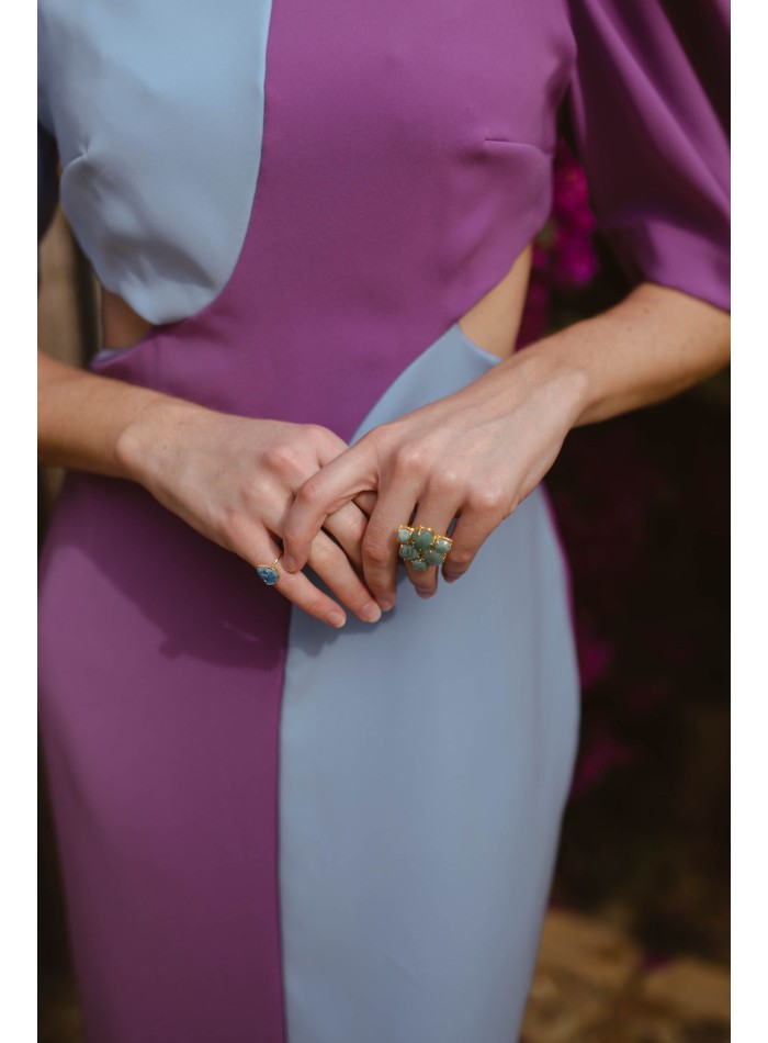 Robe midi bicolore avec découpe et dos ouvert