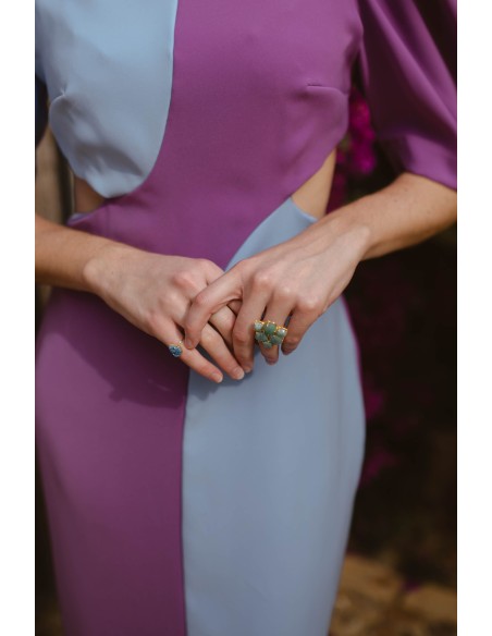 Bicolor midi dress with cut-out and open back