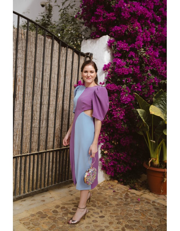 Bicolor midi dress with cut-out and open back