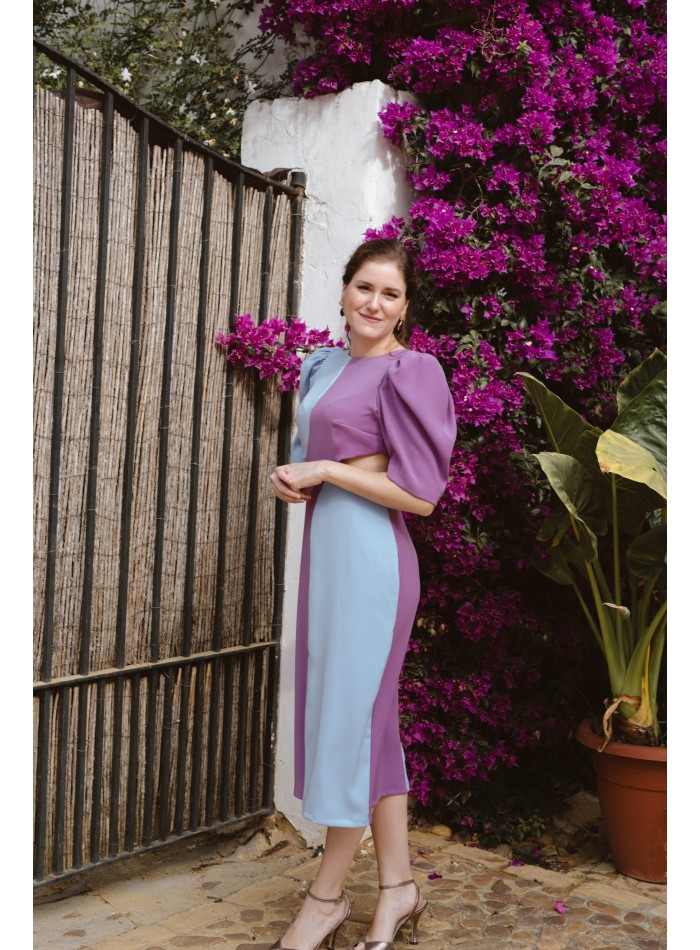 Vestido midi bicolor con cut-out y espalda...