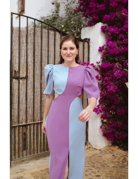 Vestido midi bicolor con cut-out y espalda descubierta