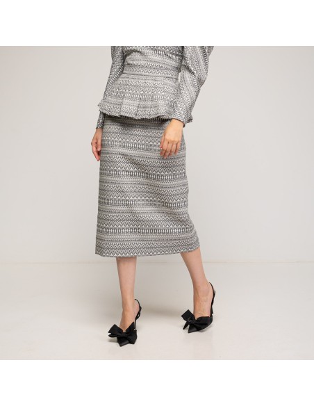 Jupe midi péplum en noir et blanc