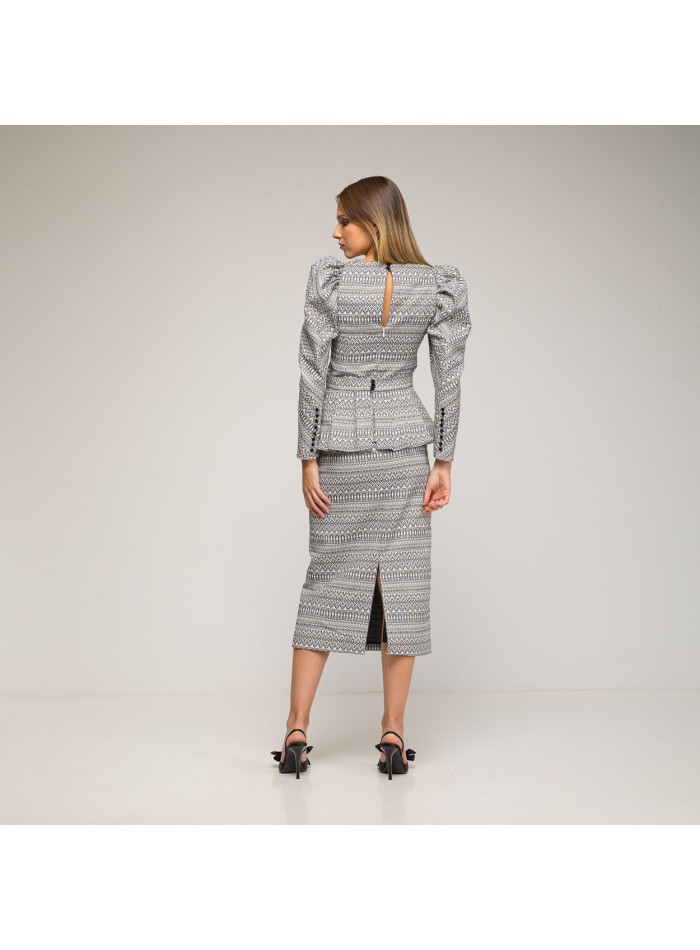 Jupe midi péplum en noir et blanc