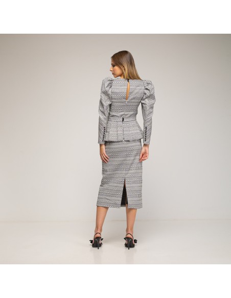 Jupe midi péplum en noir et blanc