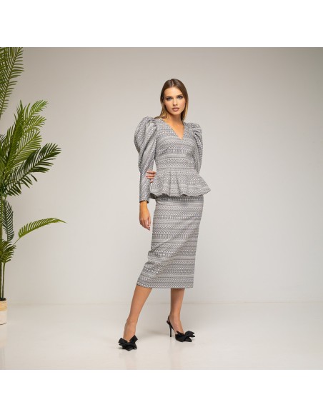 Top Guest à manches bouffantes en noir et blanc