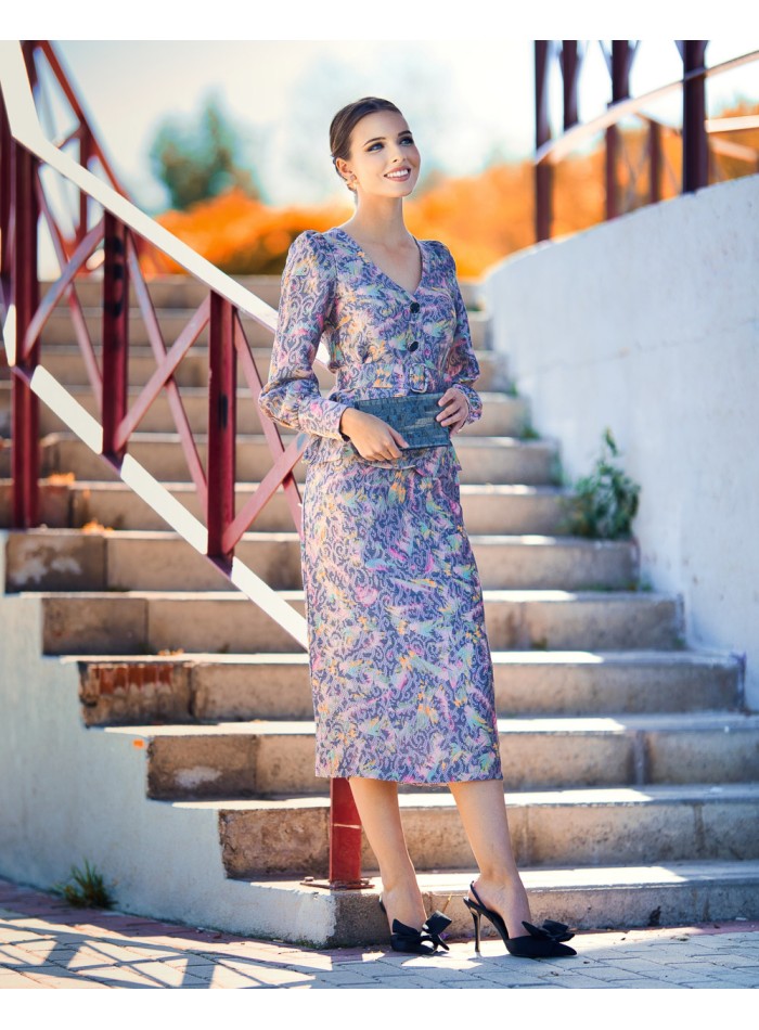 Falda lápiz con corte midi y estampado